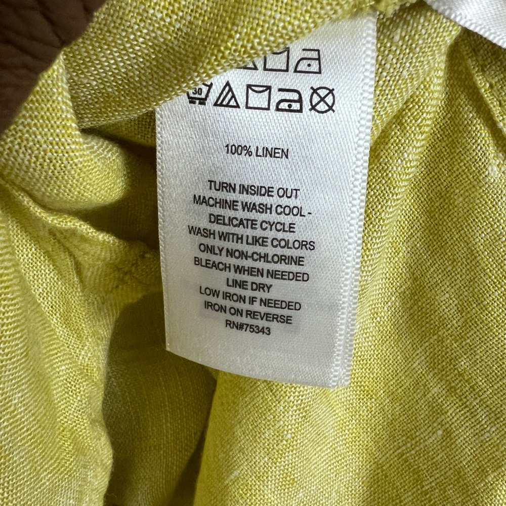 Sigrid Olsen Womens 100% Linen Tunic Top Chartreuse Yellow Button Tab Sleeve S - Picture 7 of 10
